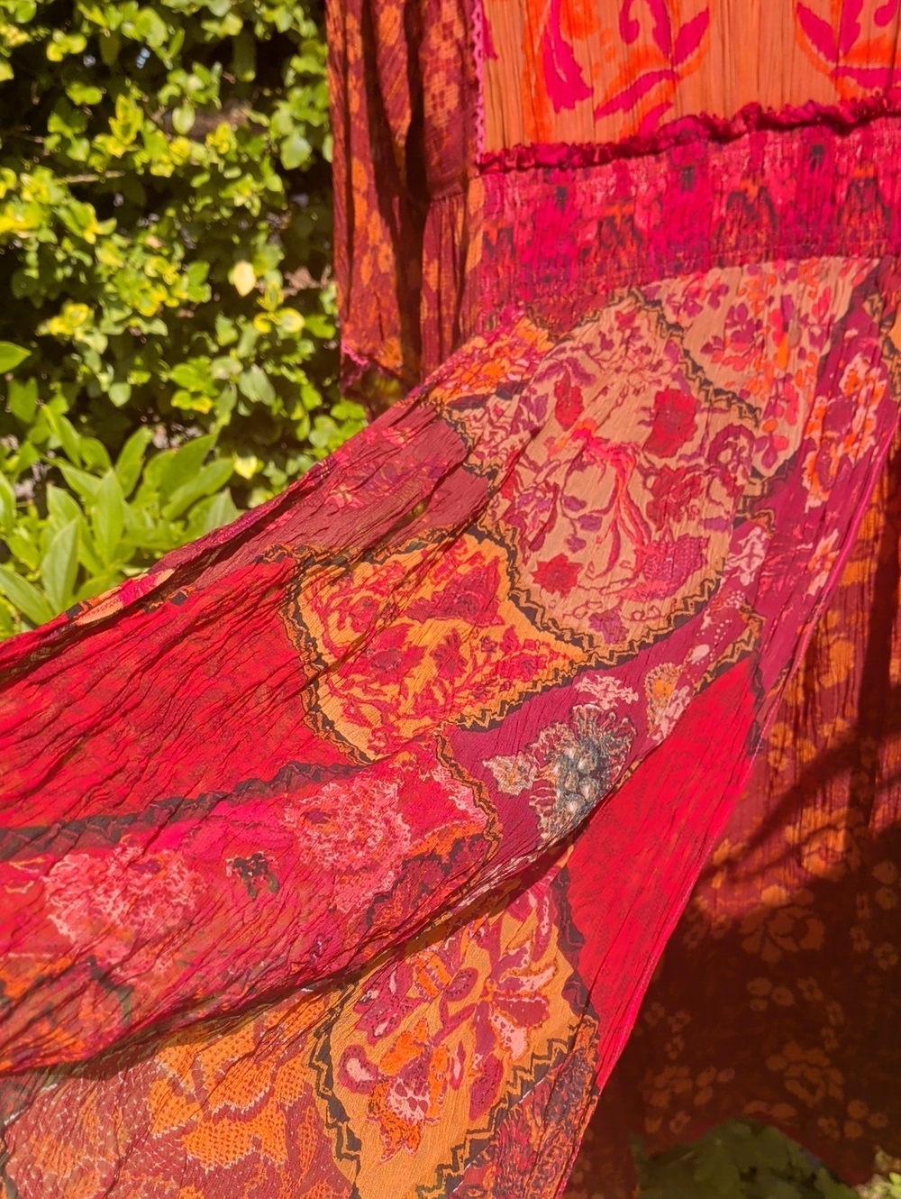 Gorgeous Boho Floral Tiered Maxi Dress in Red and Orange